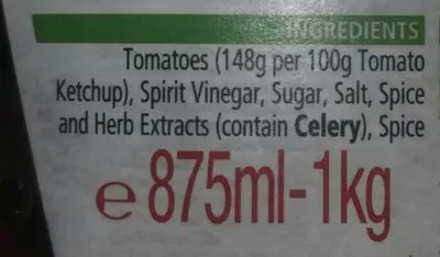 Lista de ingredientes del producto Heinz Ketchup 1KG Heinz 1 kg