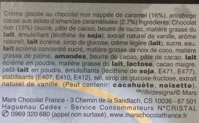 Lista de ingredientes del producto Signature Craquant Amande Chocolat Noir Mars 6 * 46,3 g (277,8 g)