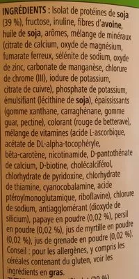 Lista de ingredientes del producto Shake framboise/myrtille Herbalife 550 gr