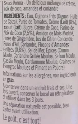 Lista de ingredientes del producto Loyd Grossman Korma Sauce Loyd Grossman 350 g