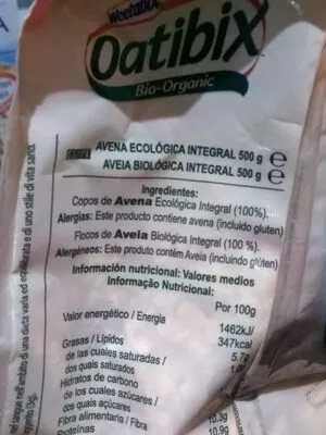 Lista de ingredientes del producto Weetabix Oatibix avena bio Weetabix 