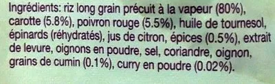 Lista de ingredientes del producto Riz Express indien Uncle Ben's 250 g