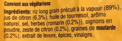 Lista de ingredientes del producto Riz cuisiné citron et romarin Uncle Ben's, Mars 250 g e