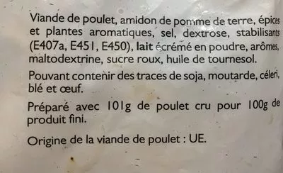 Lista de ingredientes del producto Lamelles de Kebab Rôties Moy Park 1 kg