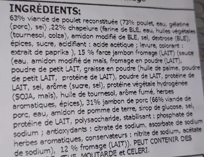 Lista de ingredientes del producto Croq' Poulet Fromage-jambon-crème Delhaize 