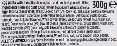 Lista de ingredientes del producto Ham & Cheese Tortelloni Morrison's 