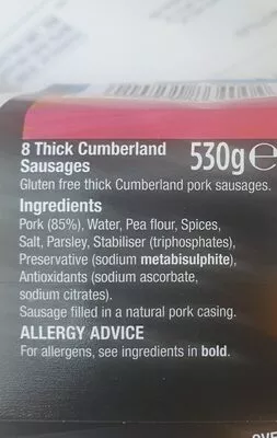 Lista de ingredientes del producto morrisons the best 8 thick cumberland sausages Morrisons 