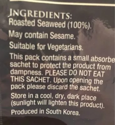 Lista de ingredientes del producto Sushi Nori Blue Dragon 11g