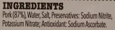 Lista de ingredientes del producto Smoked rindless back bacon rashers with added water Iceland 330 g