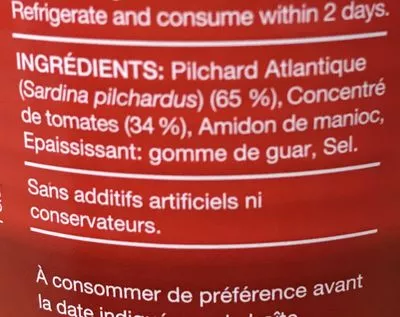 Lista de ingredientes del producto Pilchard Tomate Glenryck 