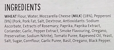 Lista de ingredientes del producto Stone baked thin pepperoni pizza Goodfella's, Birds Eye 332 g