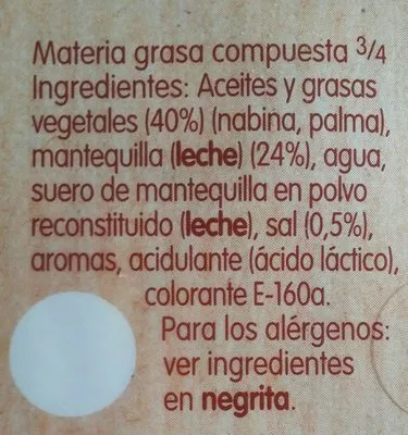 Lista de ingredientes del producto Delicia Con Mantequilla  