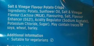 Lista de ingredientes del producto Salt and Vinegar Crisps tayto 25g