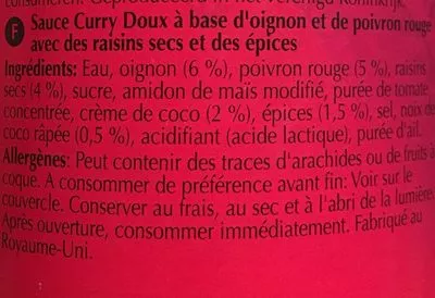 Lista de ingredientes del producto Mild Curry Patak, s 