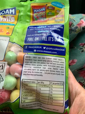 Lista de ingredientes del producto  Maoam 