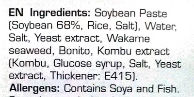 Lista de ingredientes del producto Wakame Miso Soup Yutaka 5 x 18 g