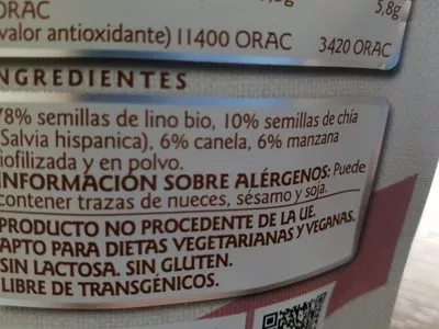 Lista de ingredientes del producto Semillas de Chia Linwoods 