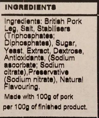 Lista de ingredientes del producto Northamptonshire Cured Ham Houghton Hams 130g