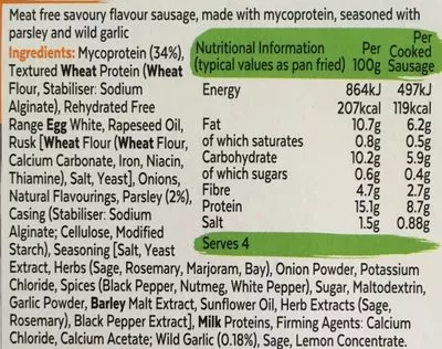 Lista de ingredientes del producto Quorn 4 wild and Parsley sausages Quorn 240 g (4 x 60 g)