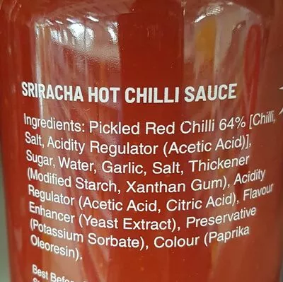 Lista de ingredientes del producto Sriracha Hot Chilli Sauce  