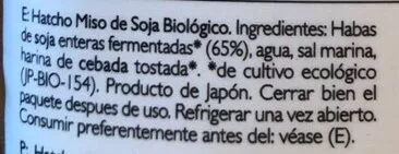 Lista de ingredientes del producto Miso De Soja Non Pasteurise (300 GR) Clearspring 