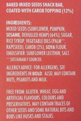 Lista de ingredientes del producto Original Seed Bars Nine 3 x 40 g