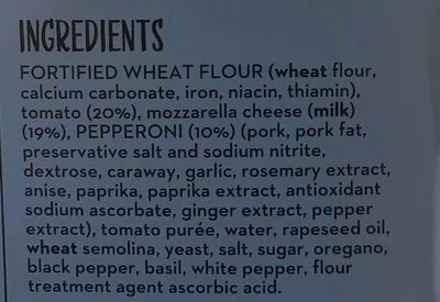 Lista de ingredientes del producto American pizza Pizza Express 250g