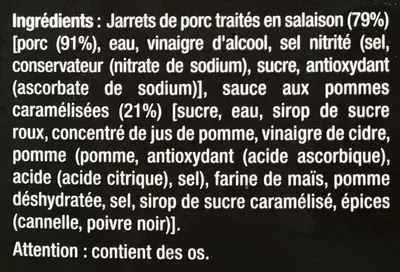 Lista de ingredientes del producto Souris de Porc Sauce aux pommes caramélisées Sans marque, Tendre & Savoureux, Dawn Meats 560 g (2 personnes)