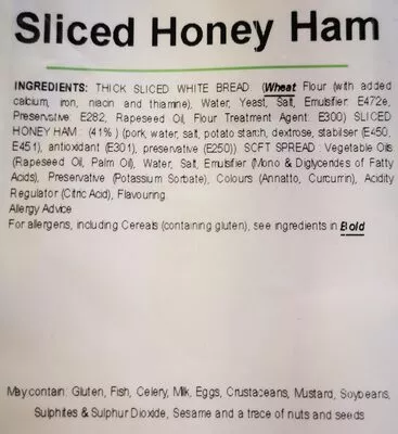 Lista de ingredientes del producto Love lunch sliced honey ham sandwich  