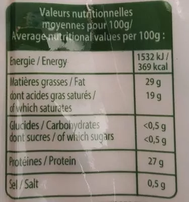 Lista de ingredientes del producto Emmental français  