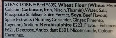 Lista de ingredientes del producto Steak Lorne Malcolm Allan 100g