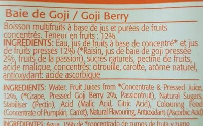 Lista de ingredientes del producto Company Goji Berry Juice Drink The berry company 1 litre