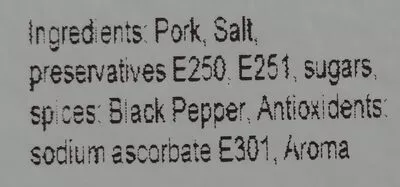 Lista de ingredientes del producto Oak smoked back bacon Woburn Country Foods 200 g