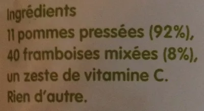 Lista de ingredientes del producto Pomme & framboise Innocent 1.35 l