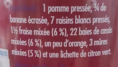 Lista de ingredientes del producto Smoothie pur fruits Fraise & Mûre Innocent 250ml