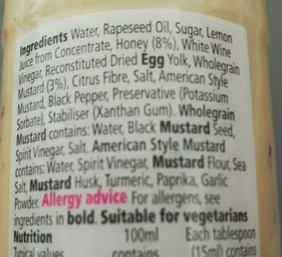 Lista de ingredientes del producto Tesco Honey And Mustard Dressing 250Ml Tesco 