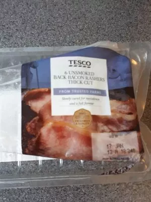 Lista de ingredientes del producto 6 unsmoked back bacon rashers thick cut Tesco 