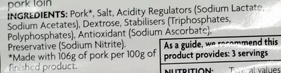 Lista de ingredientes del producto Applewood Smoked Pork Loin Thick sliced Asda 130g