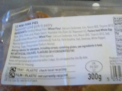 Lista de ingredientes del producto asda mini pork pies asda 300g