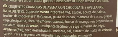 Lista de ingredientes del producto Kelloggs Extra chocolate y avellanas Kellogg's 375 gr