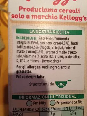 Lista de ingredientes del producto Special K Frutti Rossi Kellogg's, Spécial K 