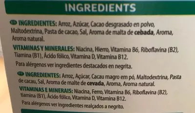 Lista de ingredientes del producto Choco Krispies Kellogg's 