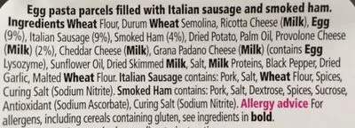 Lista de ingredientes del producto Italian Sausage And Ham Tortelloni Tesco 