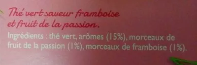 Lista de ingredientes del producto Thé vert framboise passion Twinings 20 sachets