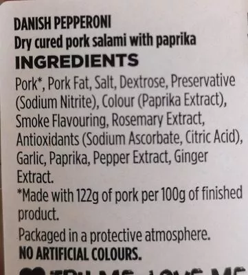 Lista de ingredientes del producto Pepperoni  