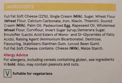 Lista de ingredientes del producto Vanilla Cheesecake Tesco 540 g