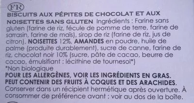 Lista de ingredientes del producto Chocolate chip & hazelnut Cookies Against the grain 150 g