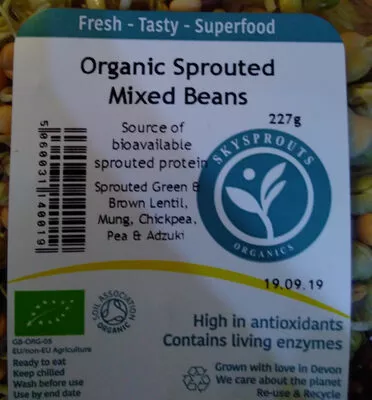 Lista de ingredientes del producto organic sprouted mixed beans skysprouts organicl 227 g