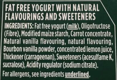 Lista de ingredientes del producto Activia 0% Fat Vanilla Yogur Activia 500 g (4x125g)