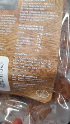 Lista de ingredientes del producto Swedish meatballs Smörgåsbord 400g